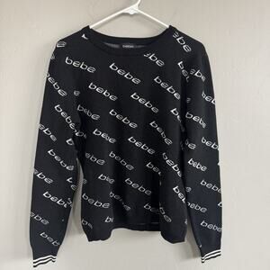 Bebe Long Sleeve Crew Neck Pullover Sweater Black White Logo Woman’s XL